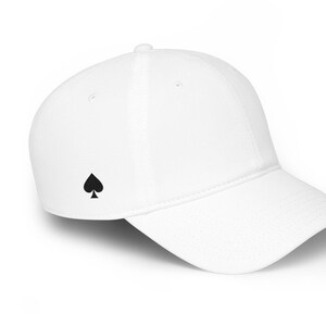 Queen of Spades Hat | QOS Embroidered Baseball Cap | Low Profile Spade Cap, Adjustable Cotton Twill Cap White