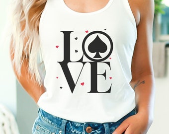 QOS Hotwife Queen of Spades Tank Top with Love Stack and Hearts - Swinger Gift