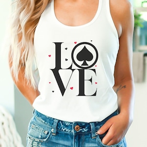 QOS Hotwife Queen of Spades Tank Top with Love Stack and Hearts - Swinger Gift