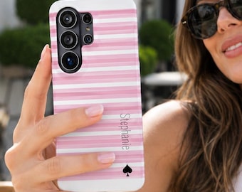 QOS Pink Striped Phone Case, Queen of Spades Hotwife Phone Case, Personalized MagSafe Case, Lifestyle Gift for Her