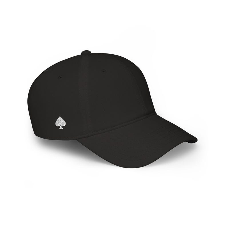 Queen of Spades Hat | QOS Embroidered Baseball Cap | Low Profile Spade Cap, Adjustable Cotton Twill Cap Black