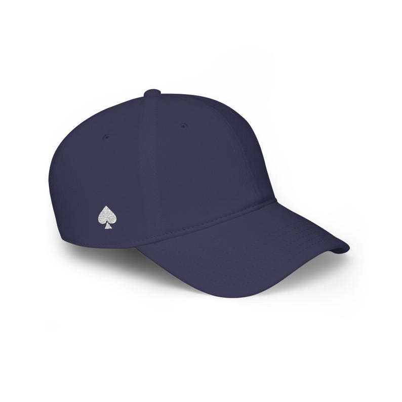 Queen of Spades Hat | QOS Embroidered Baseball Cap | Low Profile Spade Cap, Adjustable Cotton Twill Cap Dark Navy