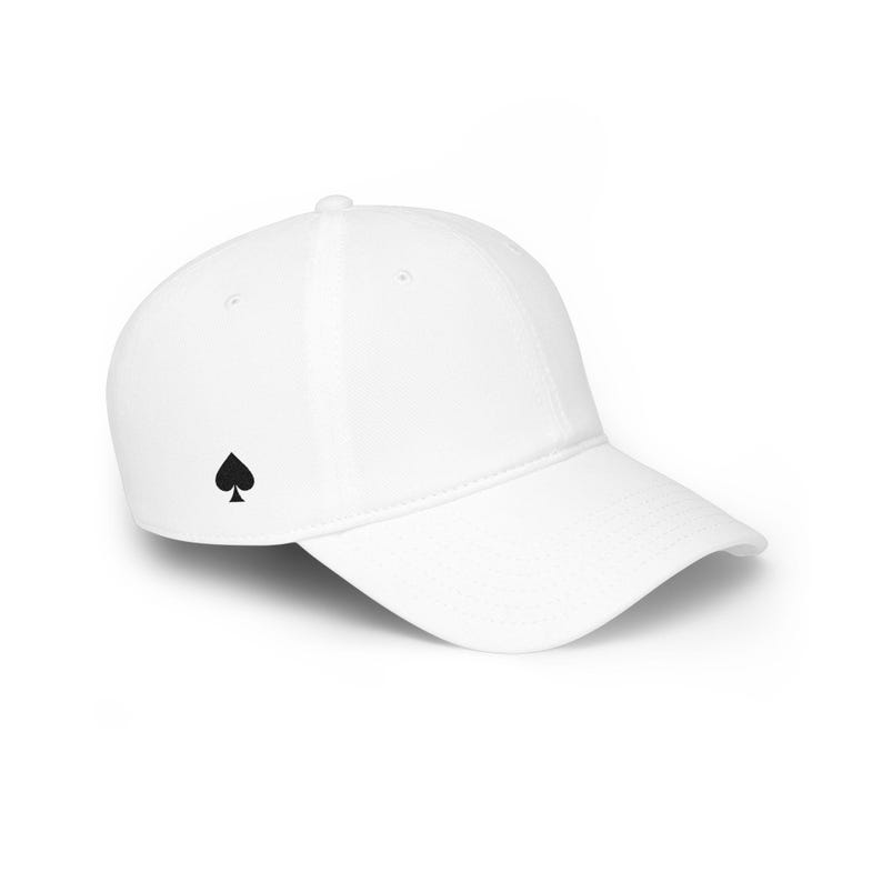 Queen of Spades Hat | QOS Embroidered Baseball Cap | Low Profile Spade Cap, Adjustable Cotton Twill Cap White