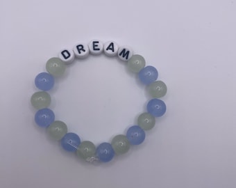 Glass Beaded Personalized Tan And Blue Bracelet