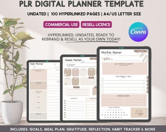PLR, Reventa, Plantilla de Planificador de Uso Comercial, Plantilla de Planificador Canva, Planificador Editable, Diario, Semanal, Planificador Mensual, Plantillas Canva