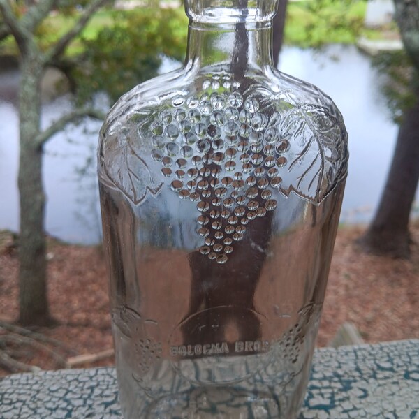 Beautiful Vintage Wine bottle from 1950's , Embossed Grape Design on Front , Bologna Bros