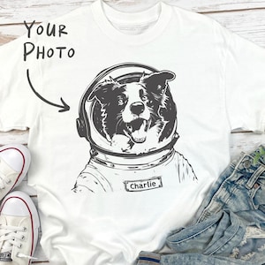 Custom Space Dog Shirt - Astronaut Dog Tee, Space Suit Cat Gift, Personalized Dog from Photo Tee, Dog Face and Name Gift Astro Style Pet