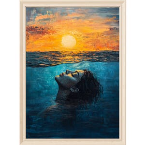 Minimalist Home decor Abstract Ocean wall art Modern Oil Painting portrait of woman Landscape print Instant digital Download for bedroom art