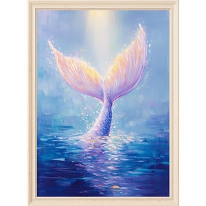 Mermaid tail digital art fantasy ocean wall decor girls room mermaid nursery artwork printable pastel watercolor painting download sea theme