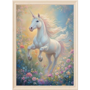 Pastel unicorn wall art fantasy nursery decor magical horse digital print fairytale kids room artwork instant download floral feminine art