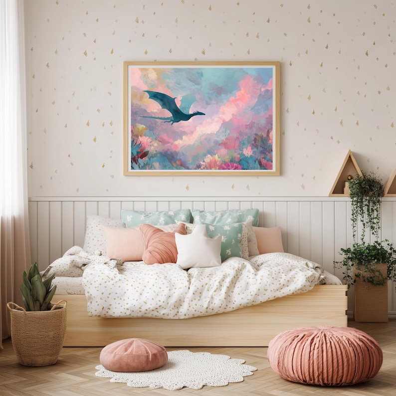 Dragon Wall Art Fairytale Girls Room Print Digital Download Pastel ...
