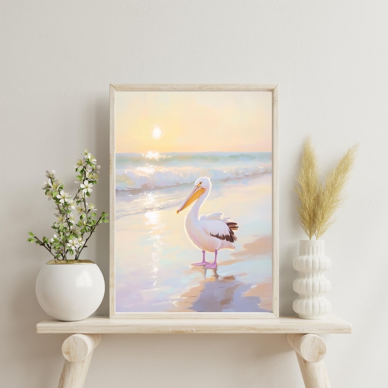 Pelican Digital Art Pastel Ocean Wall Decor Coastal Bird Illustration ...
