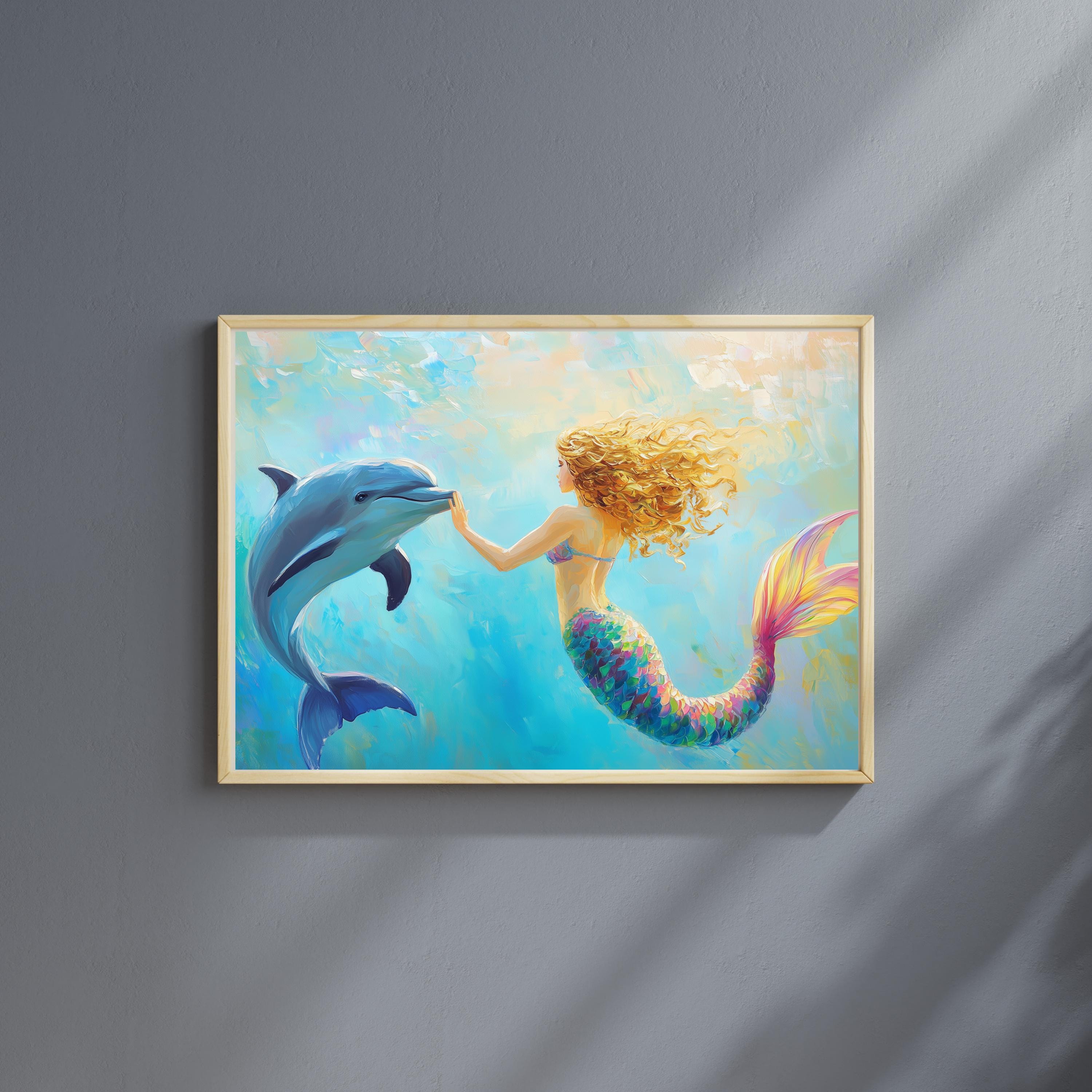 気まぐれな人魚の絵画イルカのデジタルダウンロード海の保育園の装飾