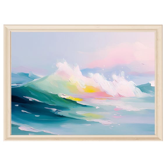 パステルカラーの海の波のプリント、沿岸壁アート、デジタル