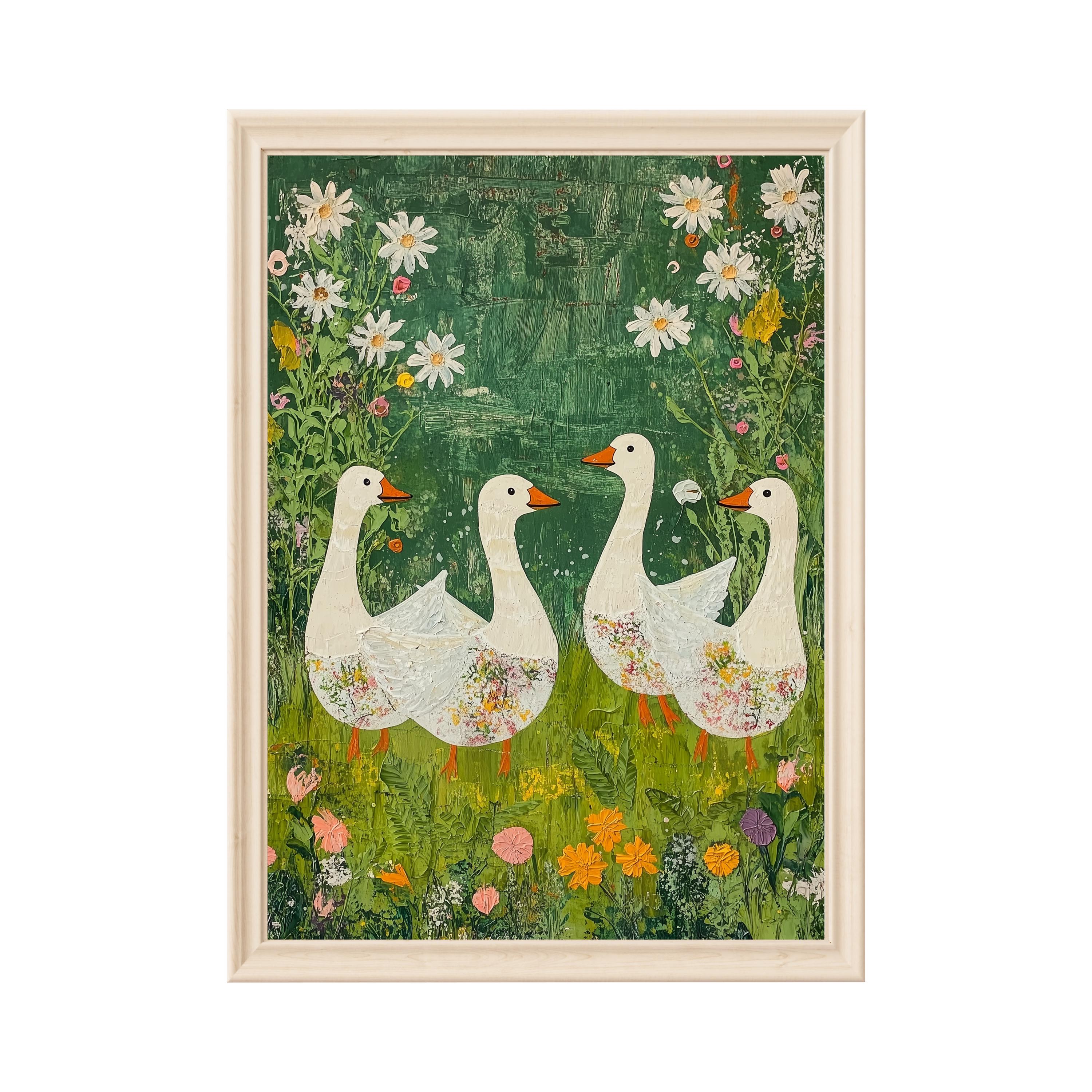 Farmhouse Wall art Cottagecore Oil Painting of Geese Digital Art Download Nursery art Farm Animals Kids Room Goose Country Home Decor Ducks