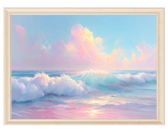 Pastel ocean wall art printable beach sunrise digital download wave photography abstract coastal decor pastel seascape print aesthetic room