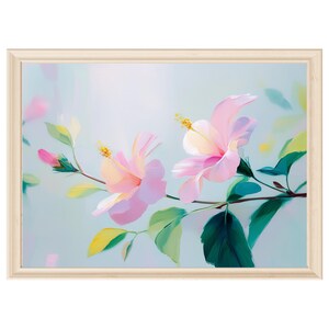 Pink hibiscus flower art print floral wall decor digital download oil painting soft pastel botanical print modern home art minimalist art
