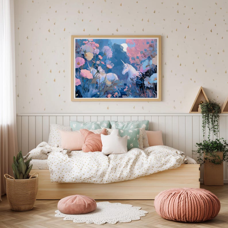 Unicorn Wall Art Nursery Floral Decor Fairytale Girls Room Unicorn ...