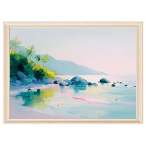 abstract oil painting print coastal landscape art digital download scenic seashore pastel wall art beach home decor pink wall art printable