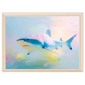 Pastel shark print ocean wall art nursery decor kids room decor undersea digital download beach theme coastal wall art boys room shark art