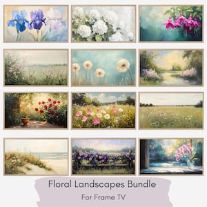 Samsung Frame Tv art bundle floral landscape digital download smart tv wall art flower field artwork decor for living room screensaver