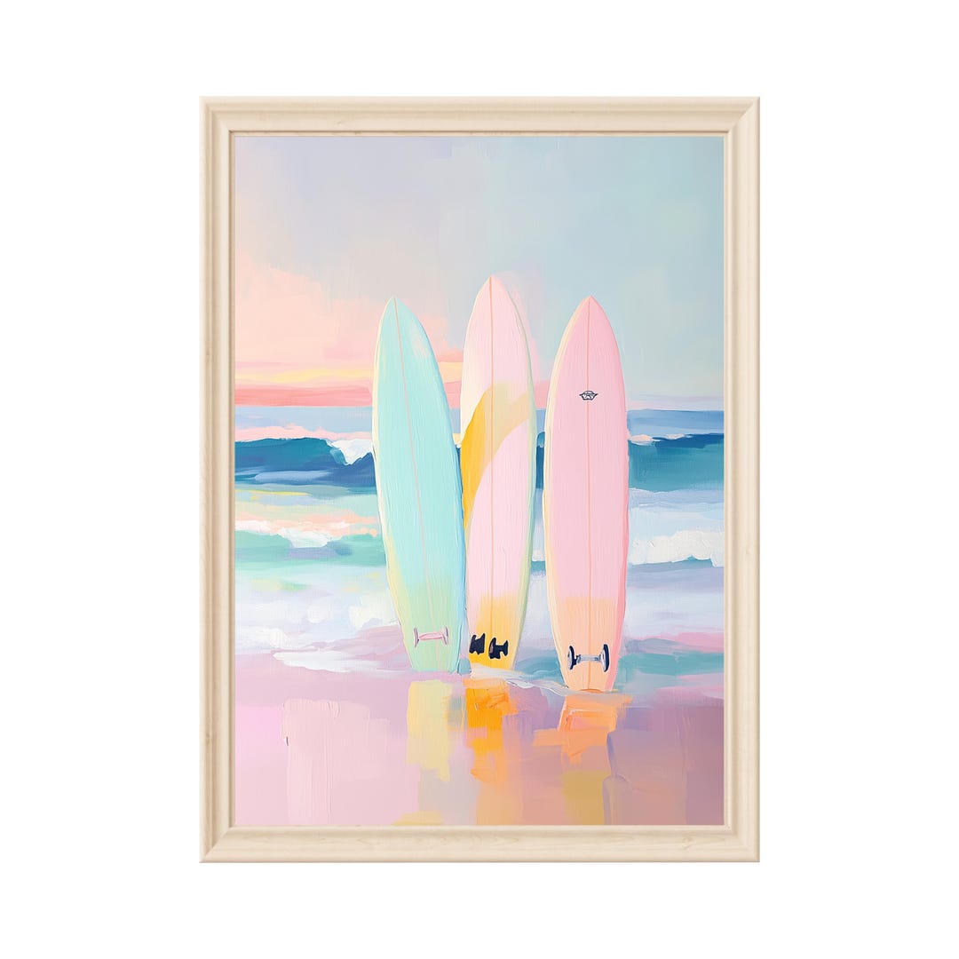Surfboard Wall Art Pastel Beach Painting Digital Download Coastal Decor ...