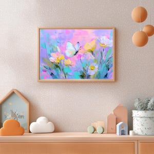 Pastel Butterfly Girls Room Wall Art Nursery Flower Decor Floral ...