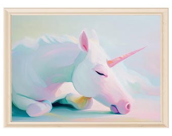 Unicorn wall art pastel unicorn print fantasy girl room Unicorn Wall art nursery decor digital art fairytale art pink aesthetic art print