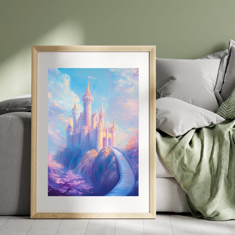 Fairy Tale Castle Digital Art Princess Room Wall Decor Pastel Fantasy ...