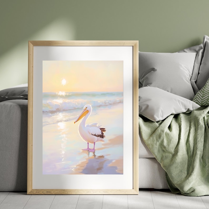 Pelican Digital Art Pastel Ocean Wall Decor Coastal Bird Illustration ...