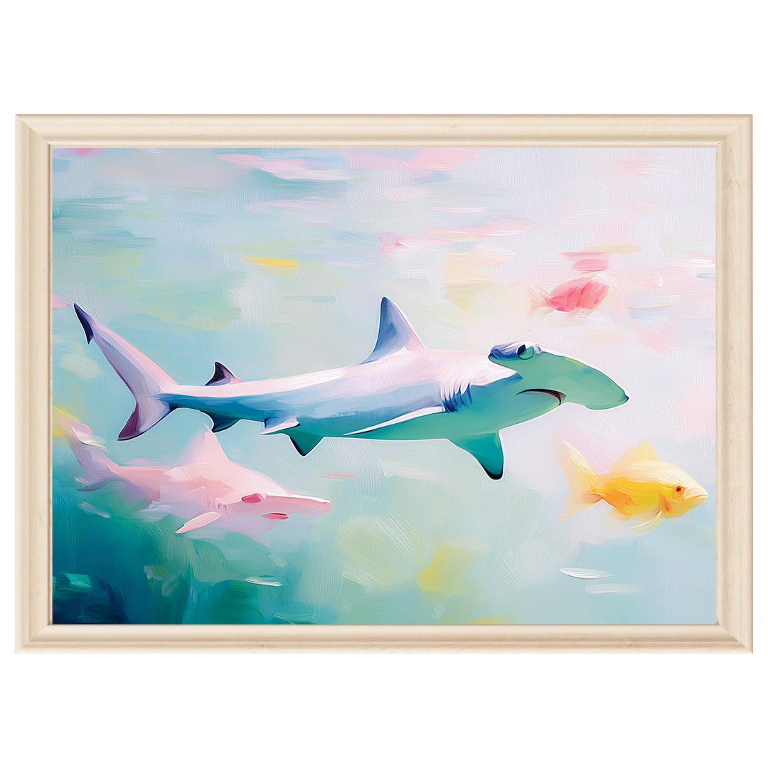 Pastel Hammerhead Shark Print Ocean Animal Wall Art Kids Room Decor ...