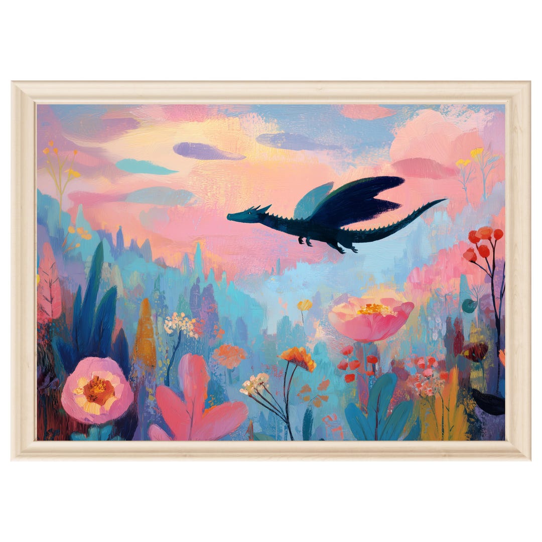 Dragon Wall Art Nursery Print Baby Room Decor Fantasy Painting ...
