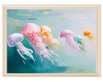 Pastell Qualle Kunstdruck: Küsten Ozean Wand Dekoration (Digitaler Download)
