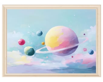 Pastel Planet Nursery Art: Galaxy Print, Kids Room Decor (Digital Download)