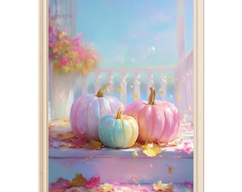Pastel pumpkin wall art pink fall print feminine Halloween decor autumn pastel home art thanksgiving aesthetic digital download Halloween