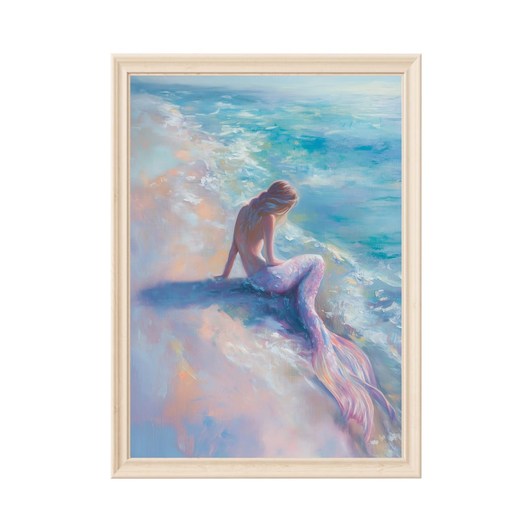 Abstract Oil Painting Mermaid Pastel Ocean Art Print Whimsical Digital ...