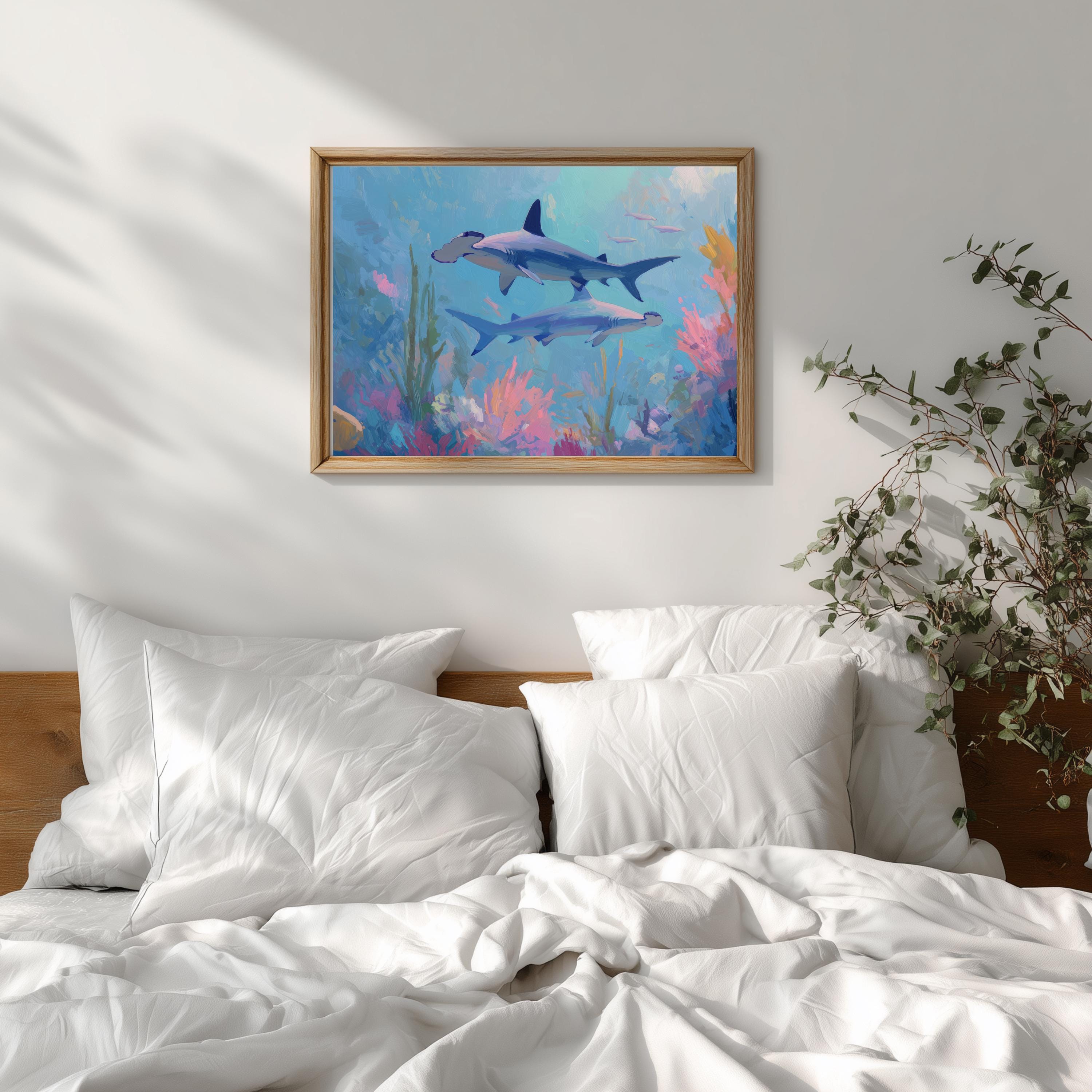 Hammerhead Shark Wall Art Ocean Kids Room Decor Coastal Nursery Print ...
