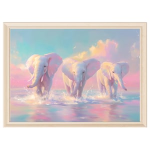 Pastel art elephant nursery wall art girl room animal decor digital download elephant painting kids room boho print nursery safari theme art