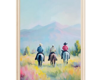 Cowboy berglandschap print: Western Ranch Art (digitale download)