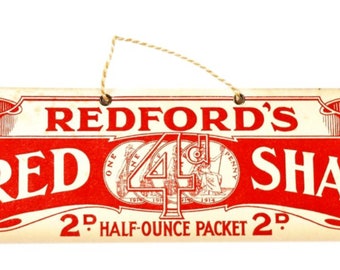 Antique Early 1900s Redford & Co Red Shag Tobacco Shop Advertising Showcard Sign