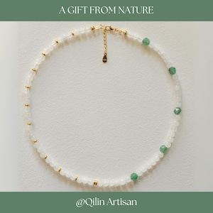 Jade Lotus: Handmade White Jade and Dongling Stone Necklace｜Chocker ｜natural jade｜bead necklace｜dainty jade necklace｜gift for her