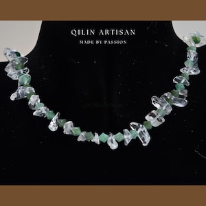 Aventurine Dongling Jade and Clear Quartz Chip Choker Necklace ｜Natural Jade Bead Necklace｜Dainty Jade Necklace｜Gift for Her