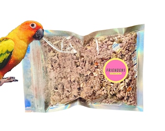 Every Beakful Counts freeze-dried food for parrots Friendens Pets healthy bird meal