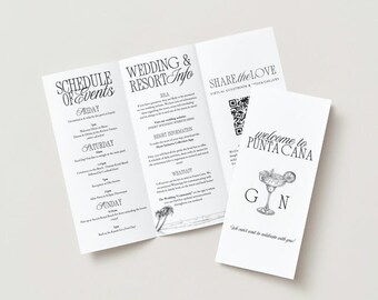 Destination Wedding Itinerary Canva Template - Trifold - Modern, Chic, Trendy