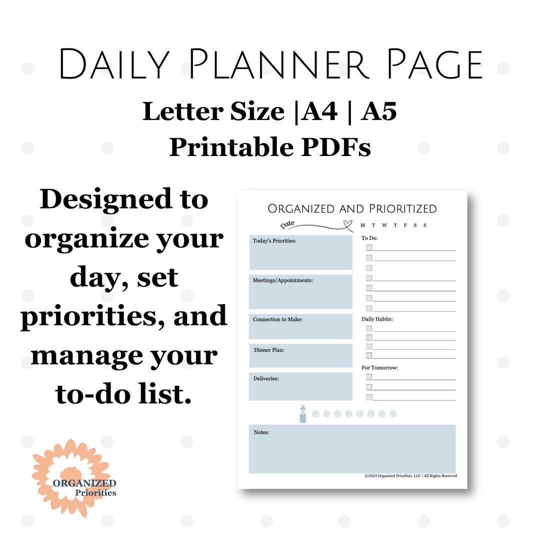 Daily Planner Printable PDF - Letter Size | A4 | A5 - Simple Daily ...