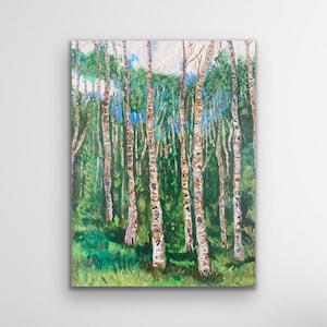 Large Original Painting of Trees in Forest | Tree Art | Tree Painting | Colorful Green Forest | Local Lexington Artist