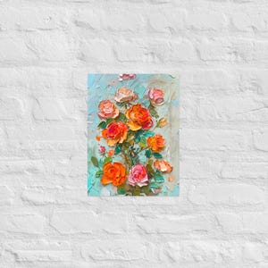 Impresión de póster de rosas doradas / Arte floral vibrante sobre papel mate de calidad de museo