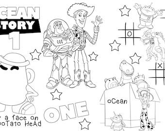 Toy Story Activity Sheets, Birthday Coloring Sheet, Printable, Digital Download, Coloring Placemat