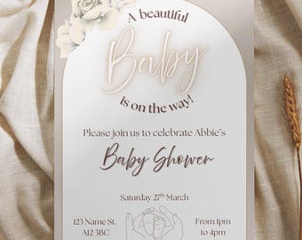 Neutral Baby Shower Invitation | Editable Beige Cream Printable Invite | Gender Neutral Digital Template