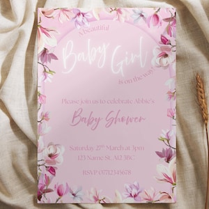 Baby Girl Baby Shower Invitation | Editable Pink Floral Invite | Digital Printable Template